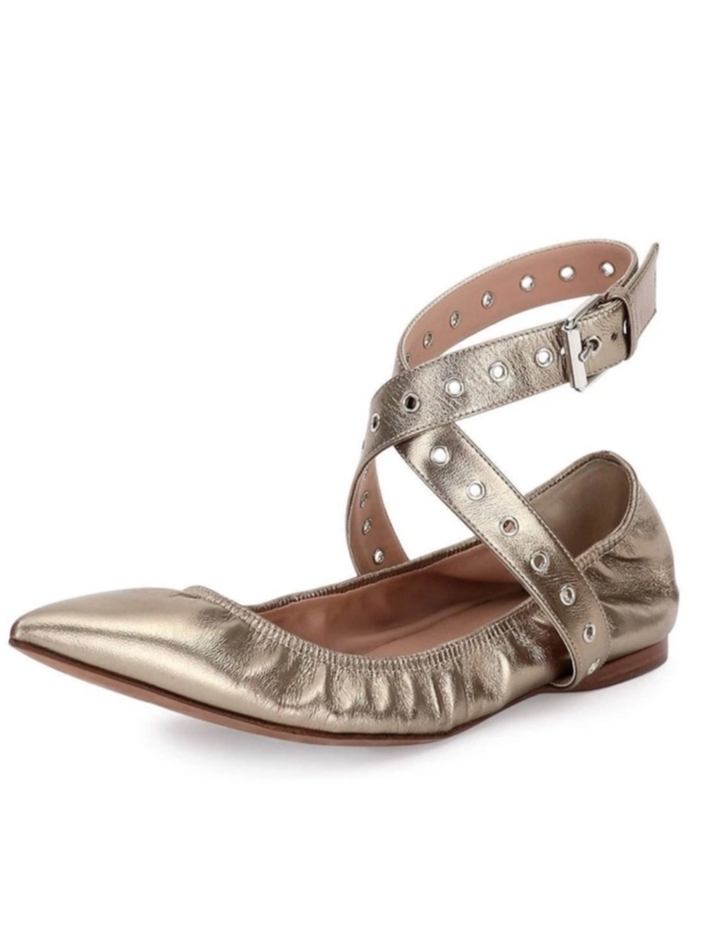 NEW Valentino Love Latch Ankle Wrap Ballet Flats Metallic Gold Leather Sze IT 36